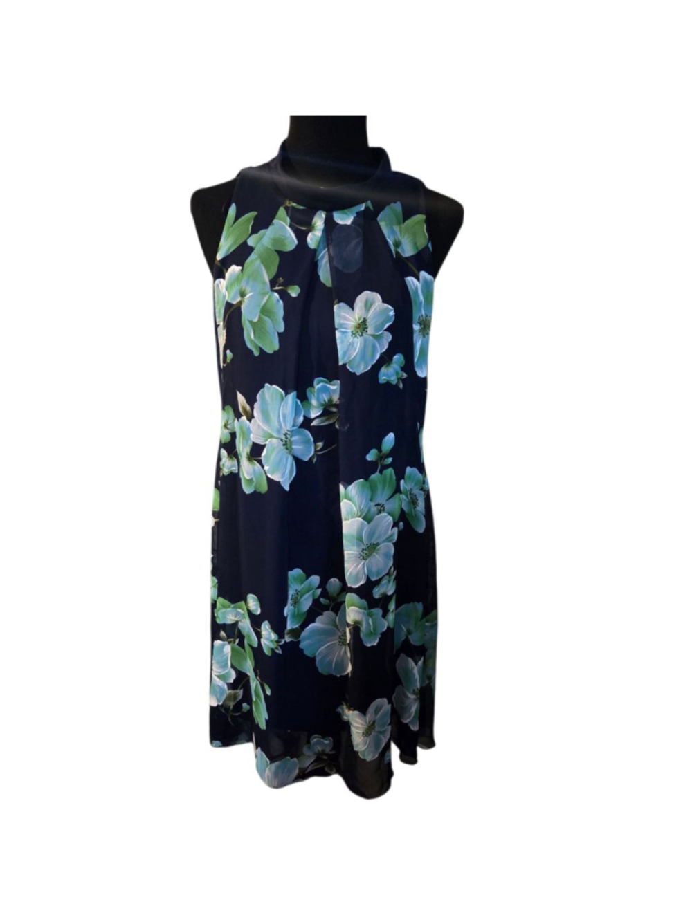 Signature by Robbie Bee Navy Floral Sleeveless Dress Size 10